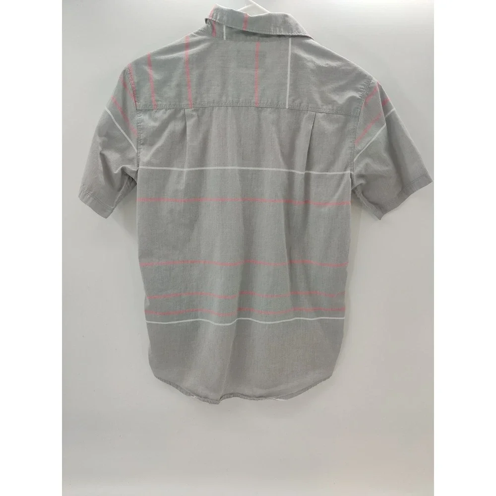 Calvin Klein Jeans Boys‎ Large 14/16 Grey Pink Striped Short Sleeve Button Down